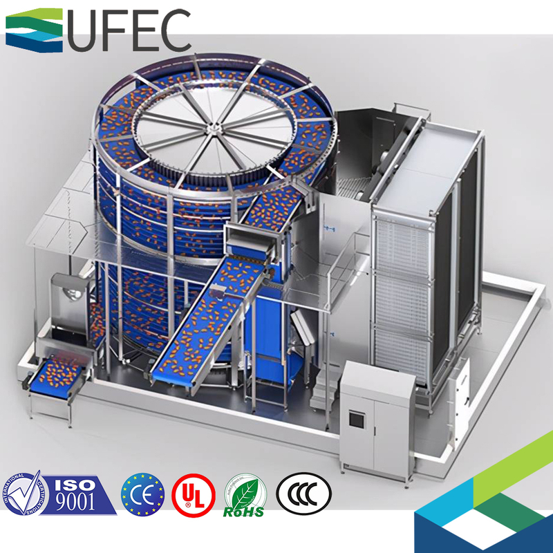 Grand congélateur rapide à double spirale SDSF1500II, haute efficacité, IQF, pour usine de transformation de légumes/viande/fruits de mer